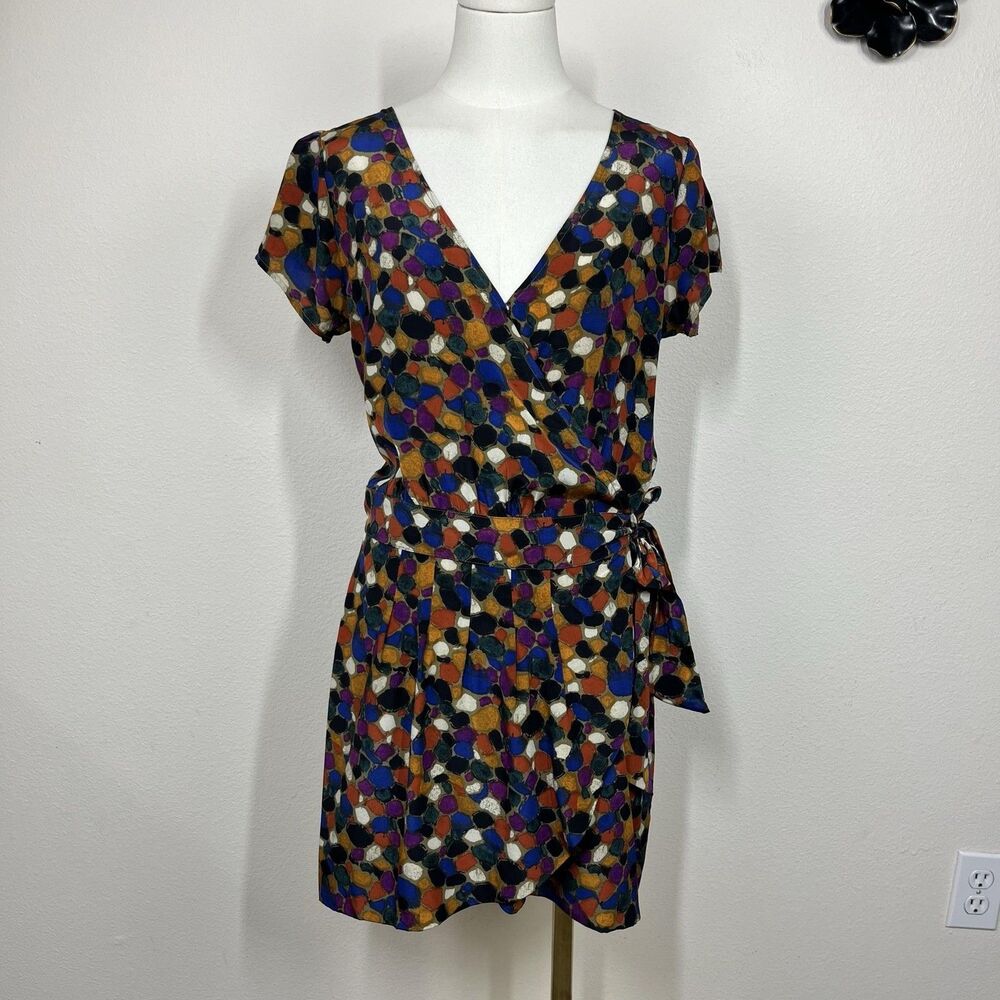 Tbags Los Angeles Wrap Dress Womens Medium Mini V Neck Geometric Party USA Made